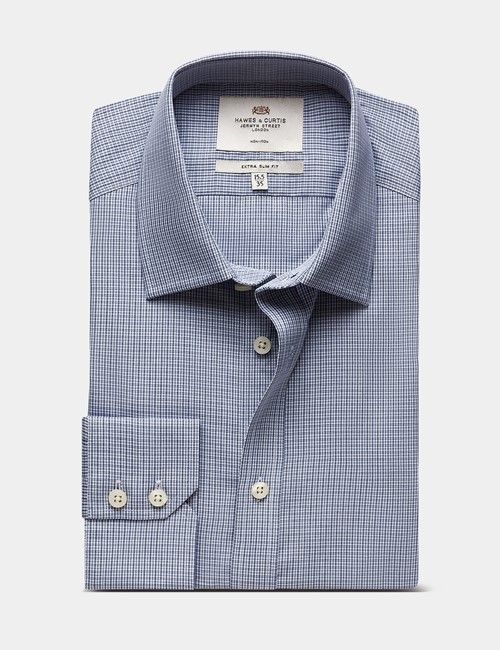 Extra Slim Fit Navy & White Small Check Non-Iron Shirt-preview