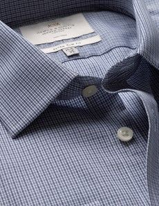 Extra Slim Fit Navy & White Small Check Non-Iron Shirt