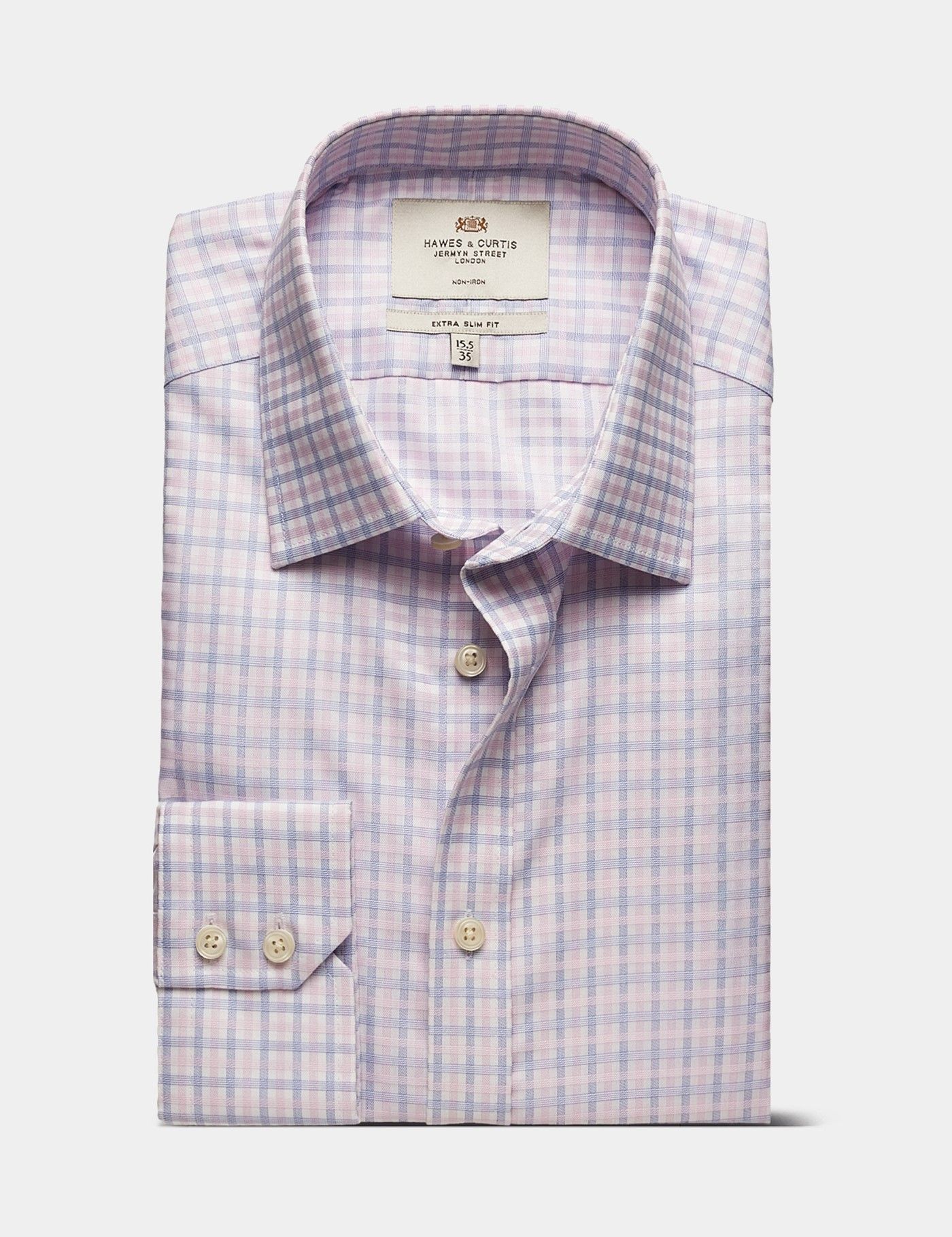 Extra Slim Fit Pink & Blue Check Non-Iron Shirt-preview