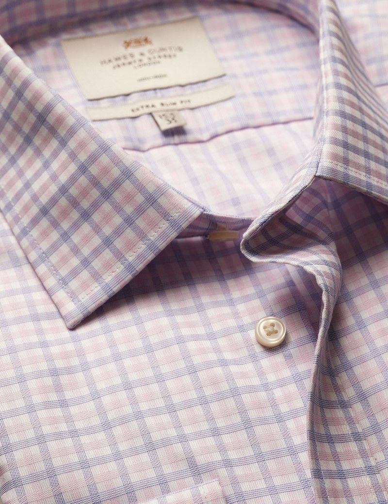 Extra Slim Fit Pink & Blue Check Non-Iron Shirt