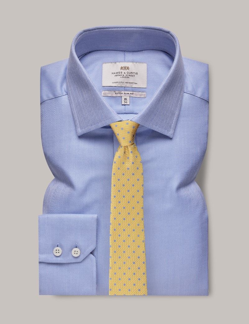 Men's Blue Herringbone Extra Slim Shirt