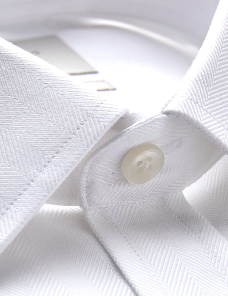 Extra Slim Fit White Herringbone Shirt