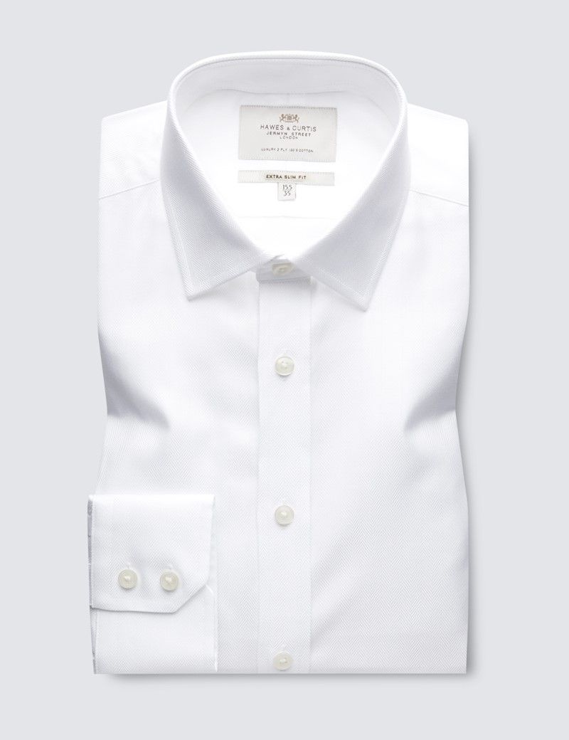 Extra Slim Fit White Herringbone Shirt-preview