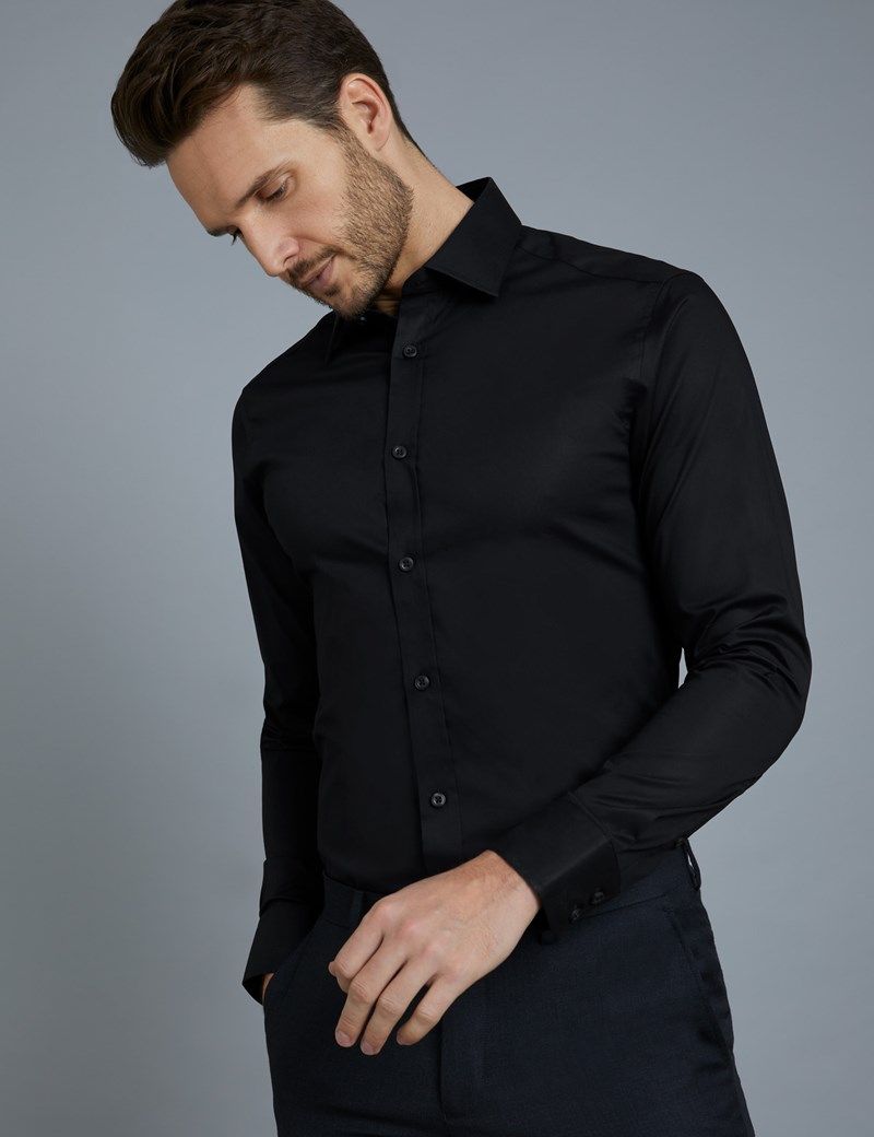 Black Slim Stretch Shirt | Hawes and Curtis