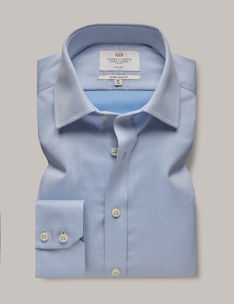 Mens Non Iron Blue Fine Twill Extra Slim Fit Shirt