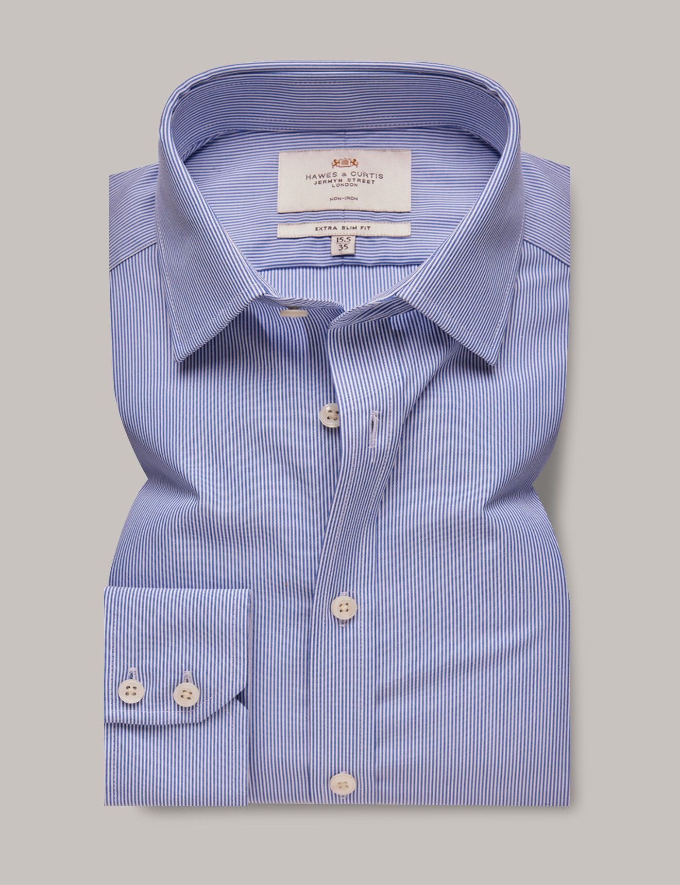 Extra Slim Fit Blue & White Stripe Non-Iron Shirt-preview