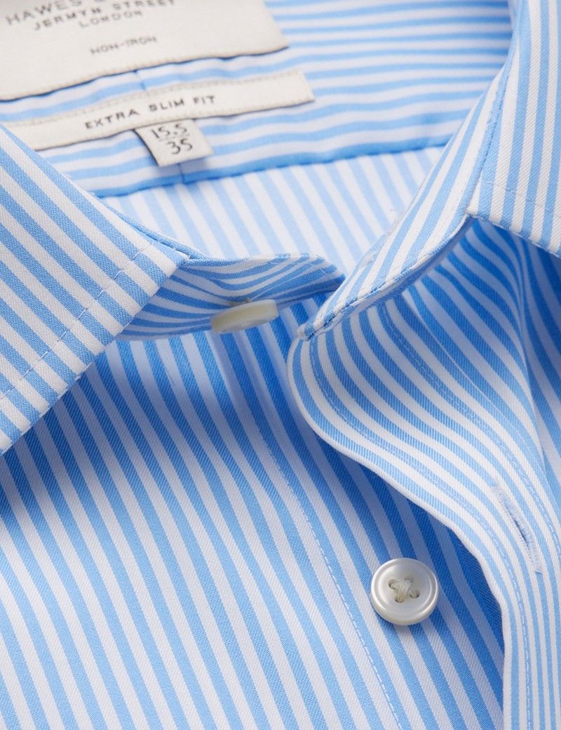 Extra Slim Fit Blue & White Bengal Stripe Twill Non-Iron Shirt