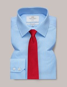 Extra Slim Fit Blue & White Bengal Stripe Twill Non-Iron Shirt
