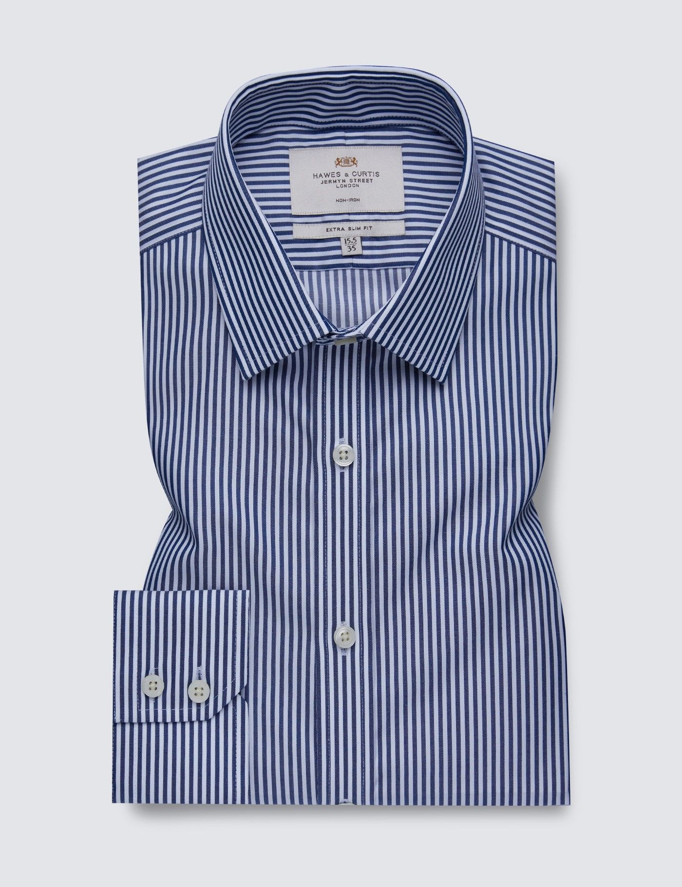 Extra Slim Fit Navy & White Bengal Stripe Non-Iron Shirt-preview