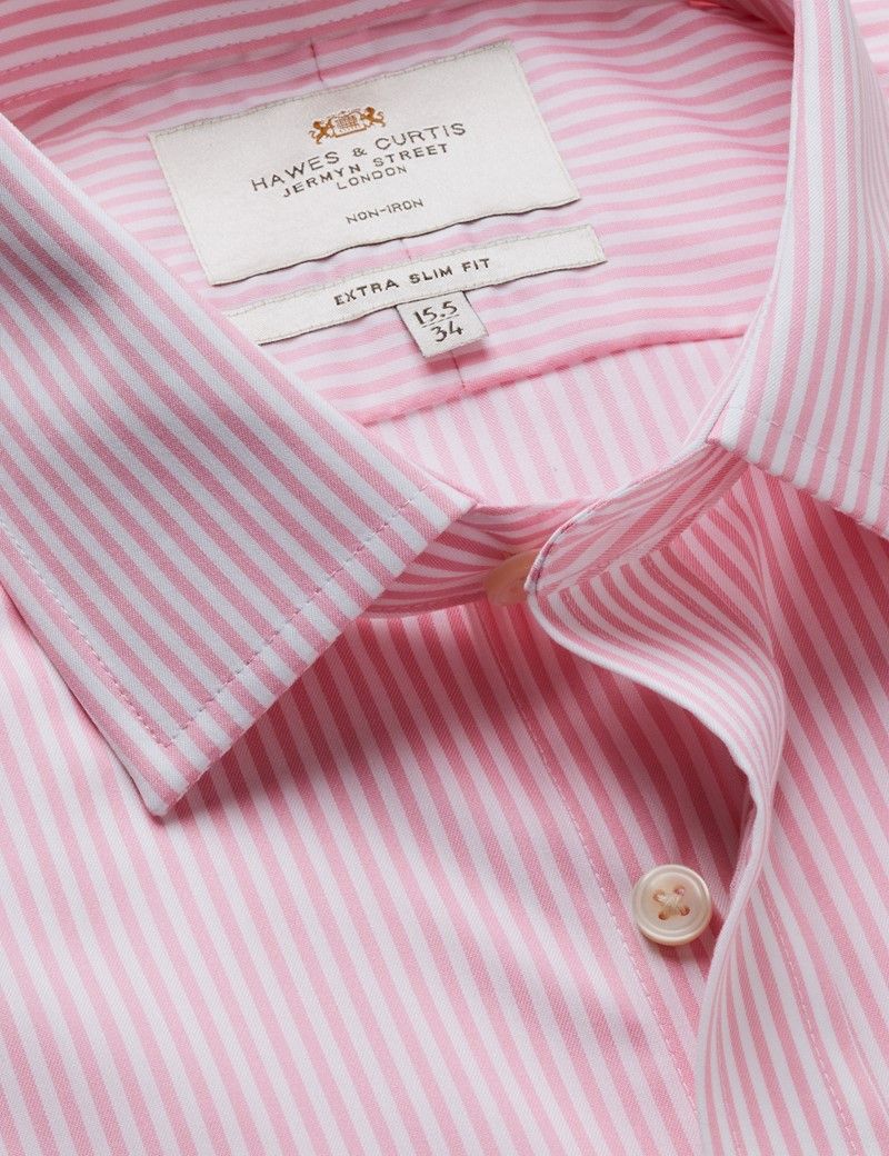 Extra Slim Fit Pink & White Bengal Stripe Twill Non-Iron Shirt