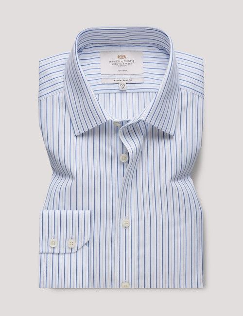 Non-Iron Blue & White Multi Stripe Extra Slim Shirt-preview