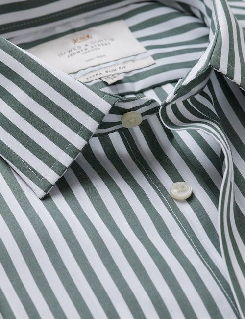 Non-Iron Green & White Bold Stripe Extra Slim Fit Shirt