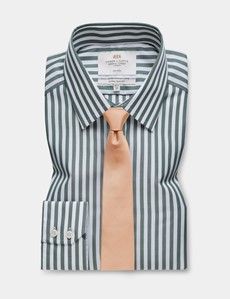 Non-Iron Green & White Bold Stripe Extra Slim Fit Shirt-preview1