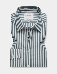 Non-Iron Green & White Bold Stripe Extra Slim Fit Shirt-preview2