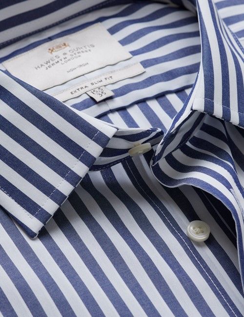 Non-Iron Navy & White Bold Stripe Extra Slim Fit Shirt