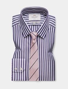 Extra Slim Fit Purple & White Bold Stripe Non-Iron Shirt-preview2