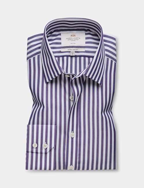 Non-Iron Purple & White Bold Stripe Extra Slim Fit Shirt-preview