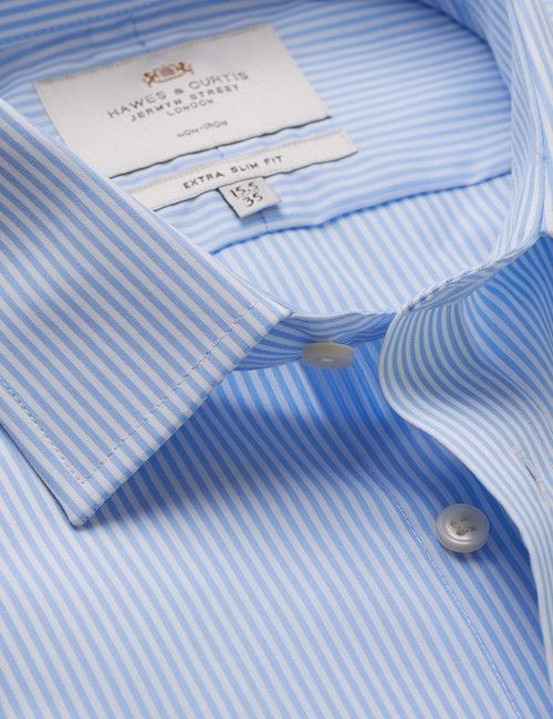 Non-Iron Blue & White Fine Stripe Extra Slim Fit Shirt