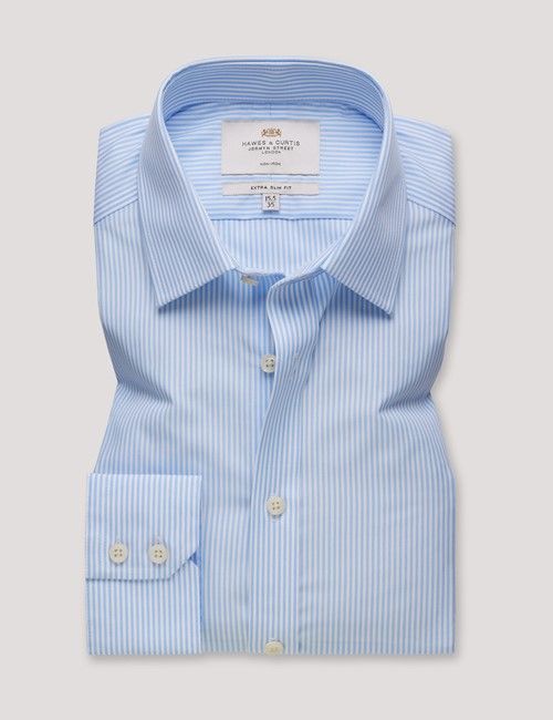 Non-Iron Blue & White Fine Stripe Extra Slim Fit Shirt-preview