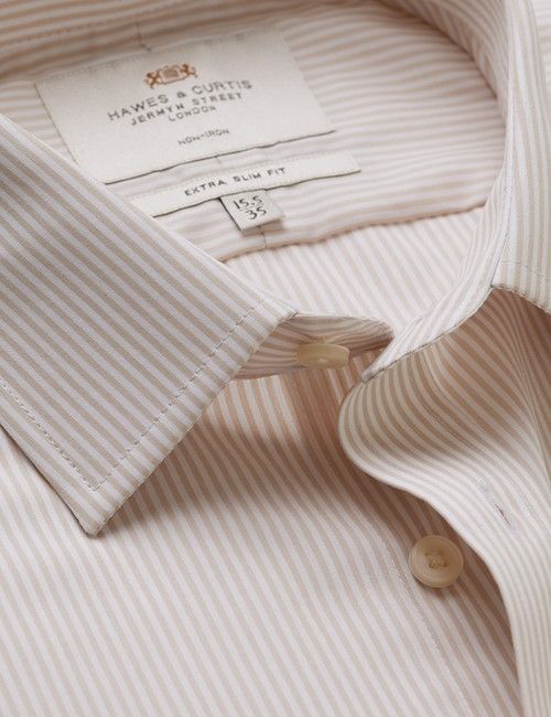 Non-Iron Brown & White Fine Stripe Extra Slim Fit Shirt