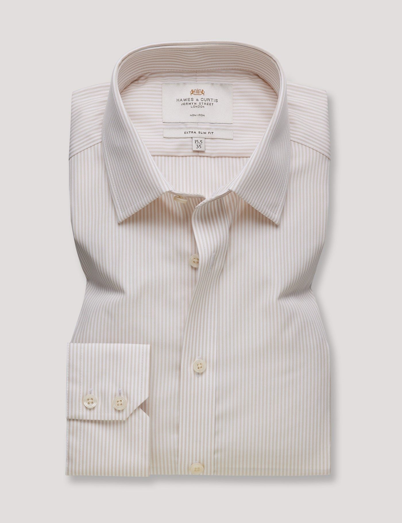 Extra Slim Fit Brown & White Fine Stripe Non-Iron Shirt-preview