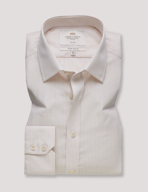 Non-Iron Brown & White Fine Stripe Extra Slim Fit Shirt-preview