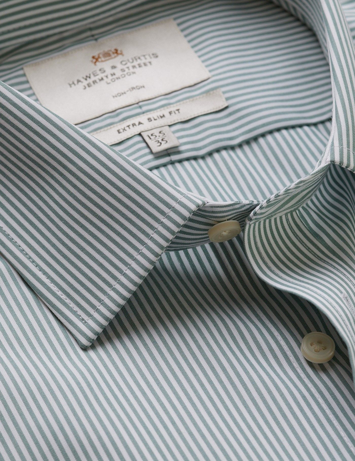Extra Slim Fit Green & White Fine Stripe Non-Iron Shirt