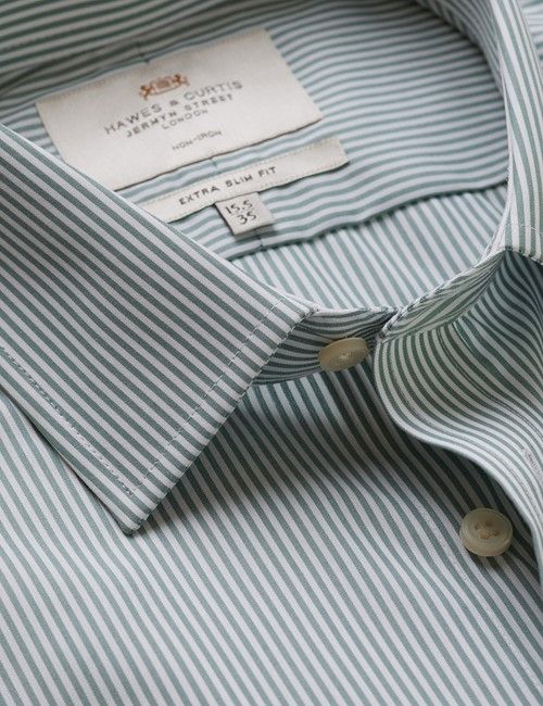 Non-Iron Green & White Fine Stripe Extra Slim Fit Shirt