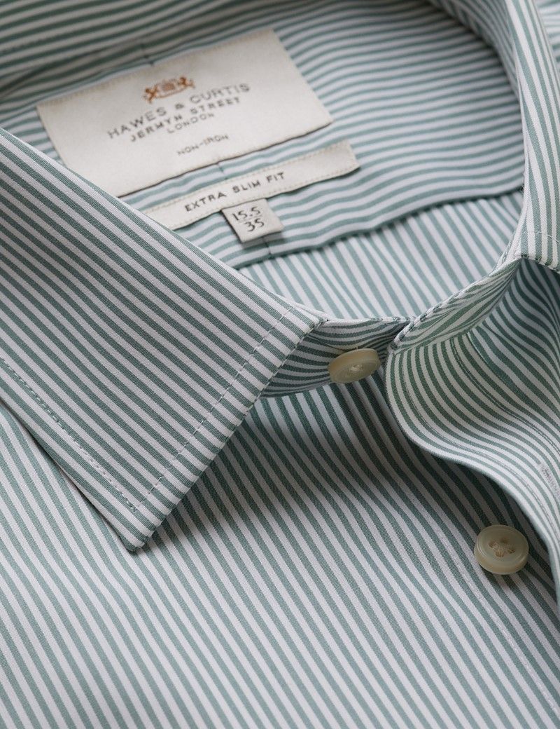 Extra Slim Fit Green & White Fine Stripe Non-Iron Shirt