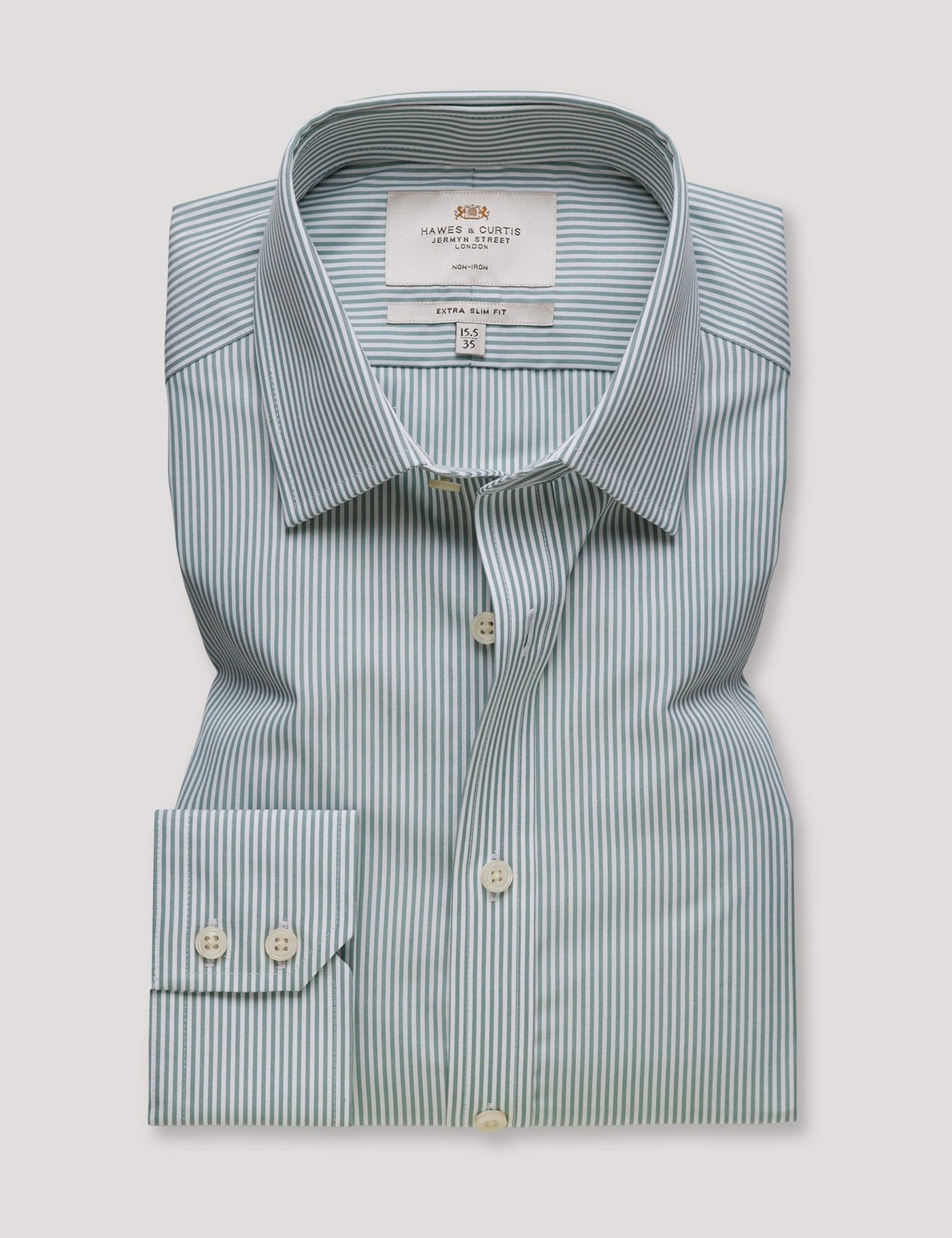 Extra Slim Fit Green & White Fine Stripe Non-Iron Shirt-preview