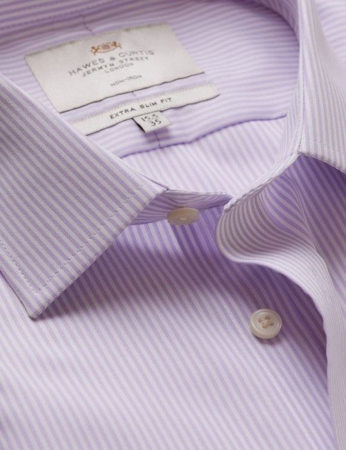 Non-Iron Lilac & White Fine Stripe Extra Slim Fit Shirt