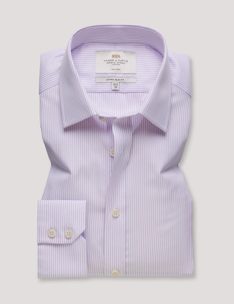 Extra Slim Fit Lilac & White Fine Stripe Non-Iron Shirt-preview