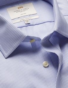 Extra Slim Fit Blue & White Textured Stripe Non-Iron Shirt