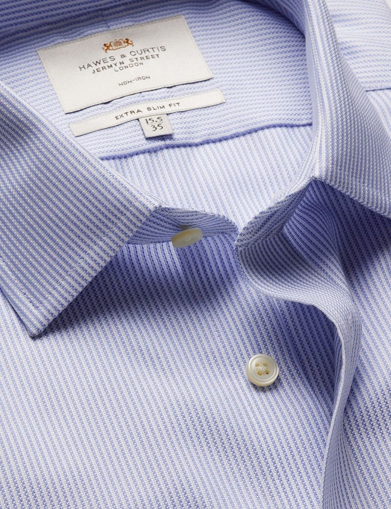 Extra Slim Fit Blue & White Textured Stripe Non-Iron Shirt