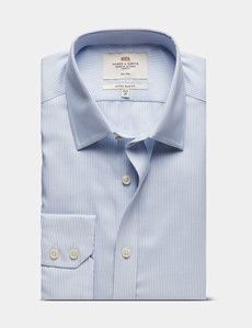 Extra Slim Fit Blue & White Textured Stripe Non-Iron Shirt