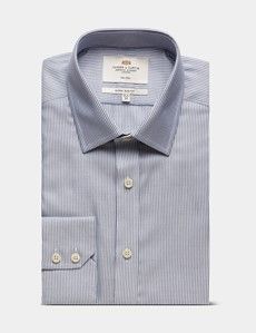 Extra Slim Fit Navy & White Textured Stripe Non-Iron Shirt