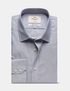 Extra Slim Fit Navy & White Textured Stripe Non-Iron Shirt