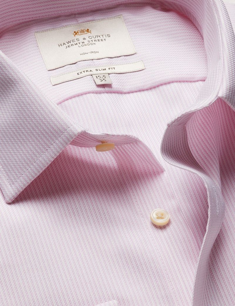 Extra Slim Fit Pink & White Textured Stripe Non-Iron Shirt