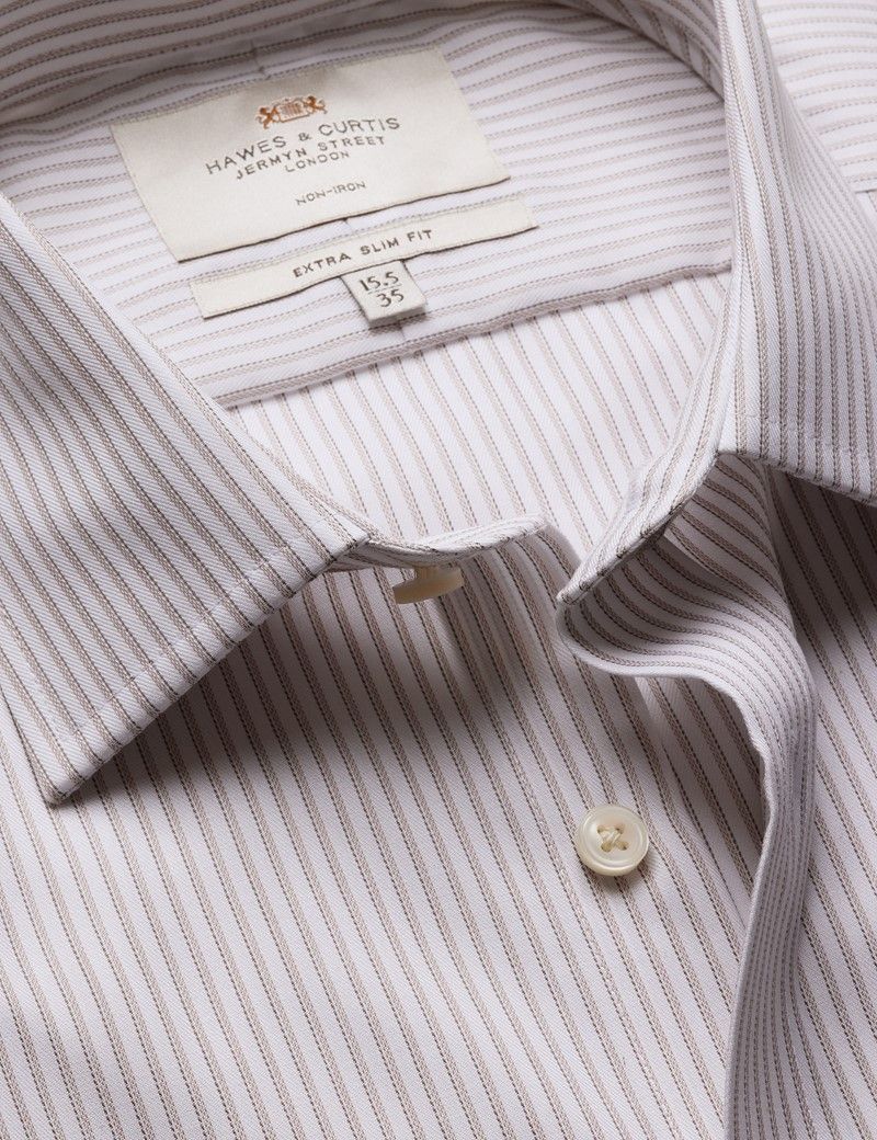 Extra Slim Fit Beige & Grey Multi Stripe Non-Iron Shirt
