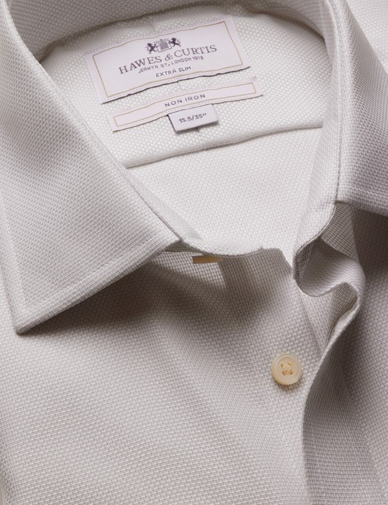 Extra Slim Fit Grey & White Textured Weave Non-Iron Shirt