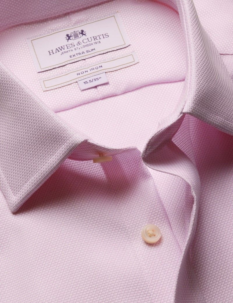 Extra Slim Fit Pink & White Textured Weave Non-Iron Shirt