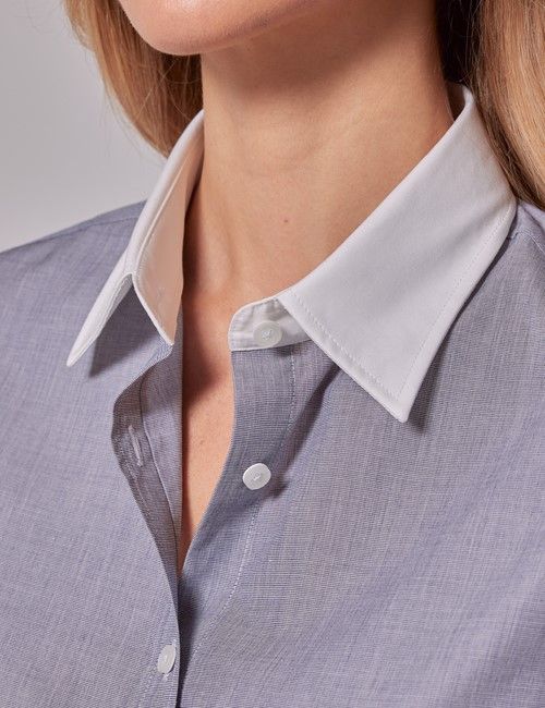 Executive Grey End On End Semi-Fitted Shirt With White Collar-preview