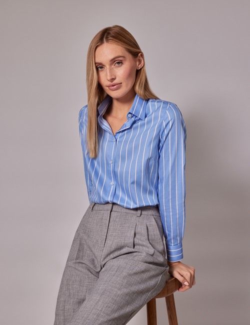 Executive Blue & White Stripe Semi-Fitted Shirt
