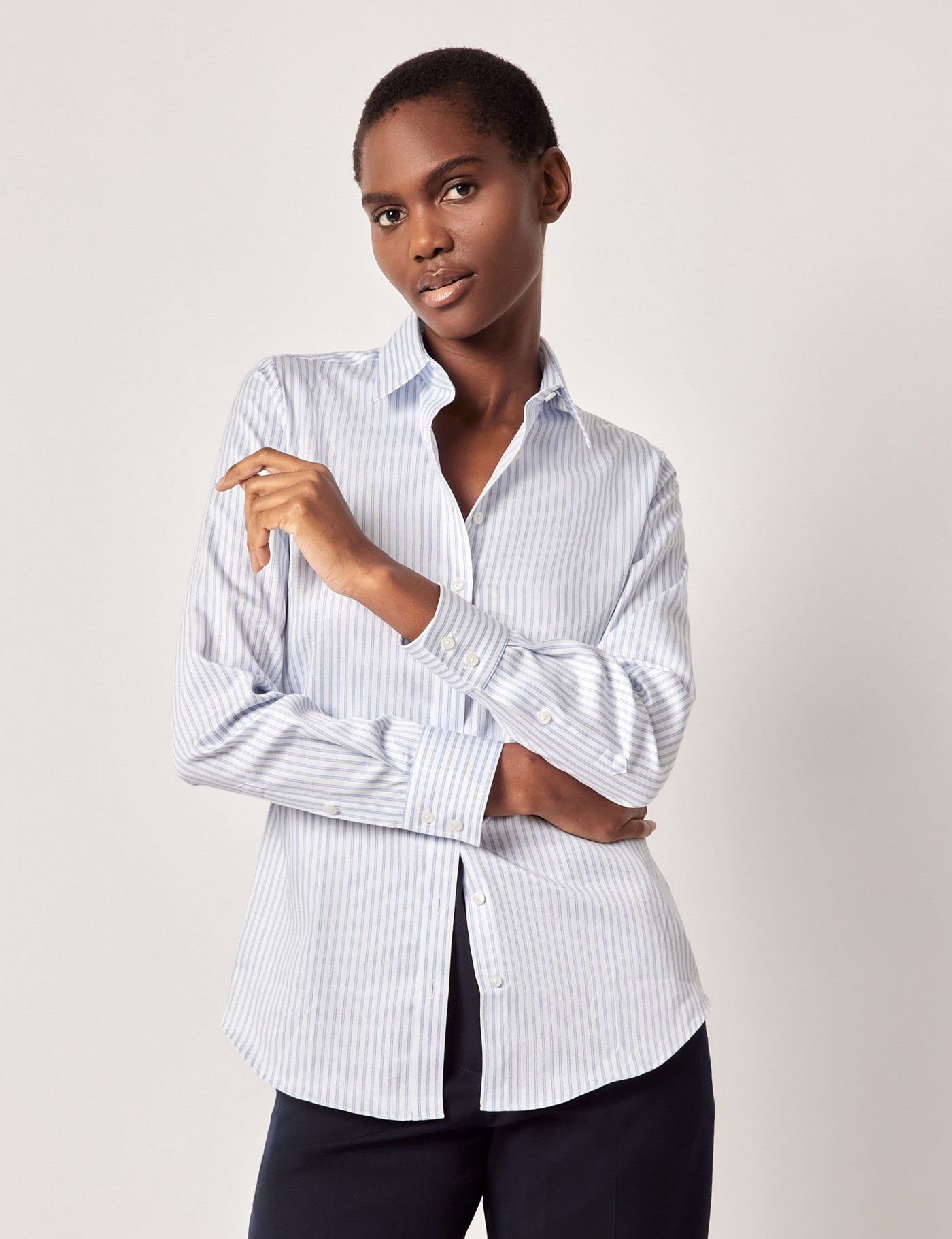 Semi-Fitted White & Blue Stitch Stripe Executive Shirt