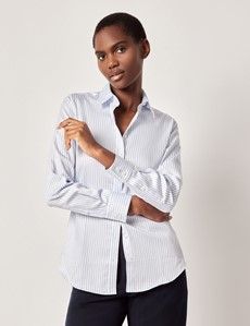 Semi-Fitted White & Blue Stitch Stripe Shirt