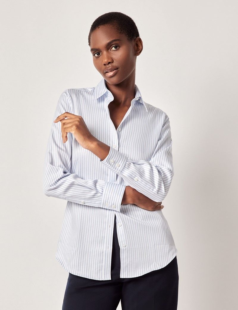 Semi-Fitted White & Blue Stitch Stripe Executive Shirt