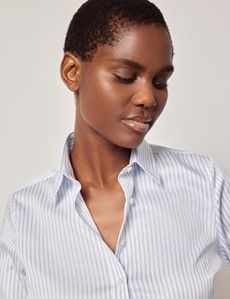 Semi-Fitted White & Blue Stitch Stripe Shirt
