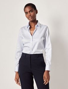 Semi-Fitted White & Blue Stitch Stripe Shirt