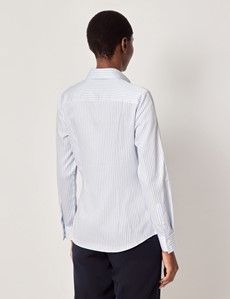 Semi-Fitted White & Blue Stitch Stripe Shirt