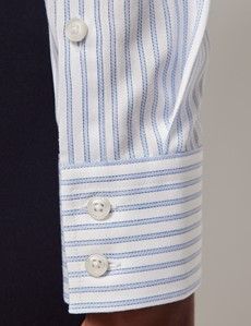 Semi-Fitted White & Blue Stitch Stripe Shirt